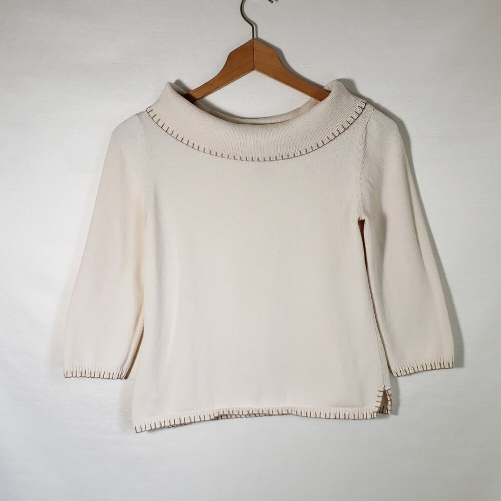 Vintage y2k Rafaella Ivory Cream 3/4 Sleeve Knit Cowl Mock neck Sweater small